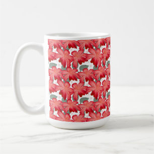 Vibrant Coral Floral Pattern   Bold Red Flowers  Coffee Mug