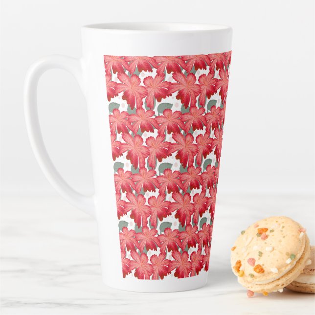 Vibrant Coral Floral Pattern | Bold Red Flowers  Latte Mug (In Situ)