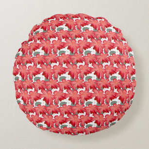 Vibrant Coral Floral Pattern   Bold Red Flowers  Round Pillow