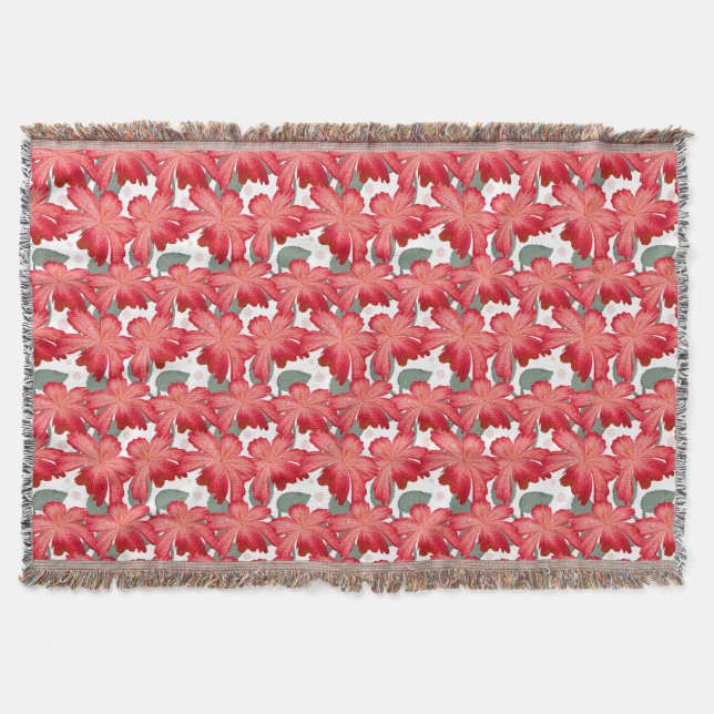 Vibrant Coral Floral Pattern | Bold Red Flowers  Throw Blanket (Front)