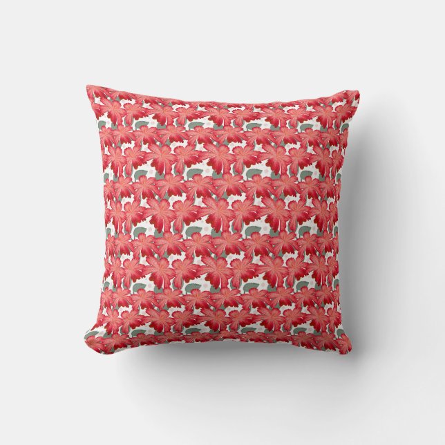 Vibrant Coral Floral Pattern | Bold Red Flowers  Throw Pillow (Front)