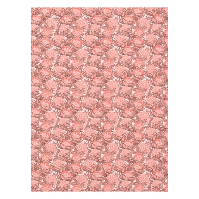 Vibrant Coral Floral Pattern Tablecloth (Front)