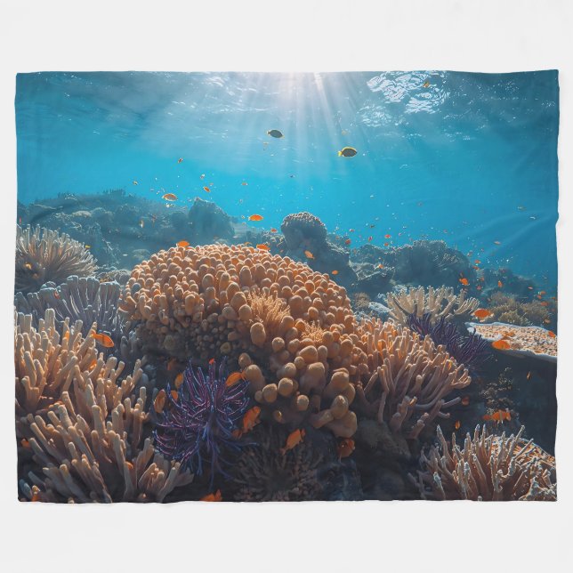 Vibrant Coral Reef Fleece Blanket  (Front (Horizontal))