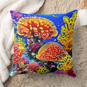 Vibrant Coral Reef Sea Wonder Art Throw Pillow
