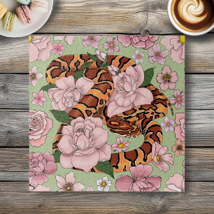 Vibrant Corn Snake Pink Peony Flowers Green Jigsaw Puzzle