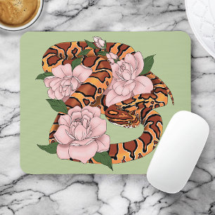 Vibrant Corn Snake Pink Peony Flowers Green Mouse Pad