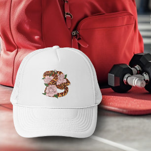 Vibrant Corn Snake Pink Peony Flowers Green Trucker Hat