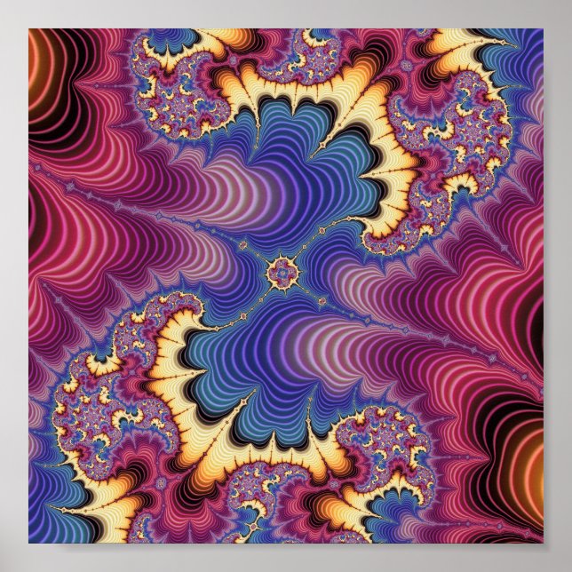 Vibrant Cosmic Fractal Wave Abstract Art Poster (Front)