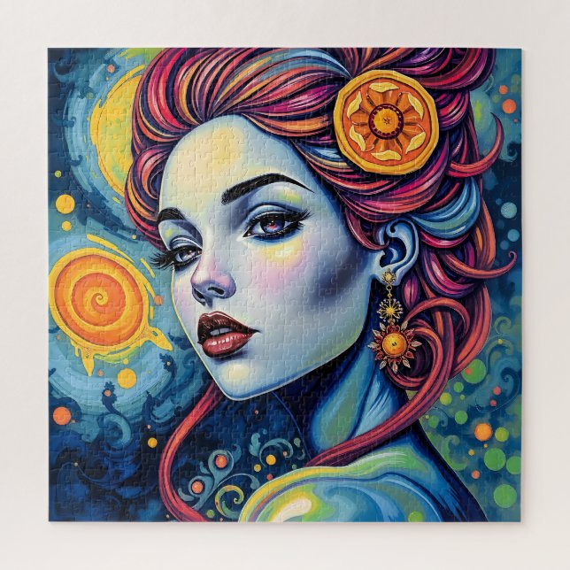 Vibrant Cosmic Goddess Portrait Jigsaw Puzzle (Vertical)