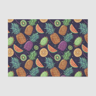 Vibrant Cosmic Neon Tropical Summer Fruits Pattern Tissue Paper