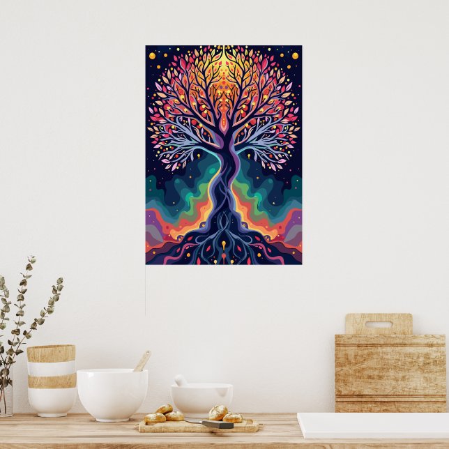 Vibrant Cosmic Tree Poster (Kitchen)
