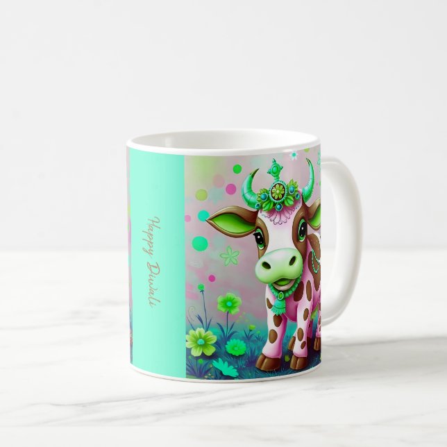 Vibrant Cow Diwali Decorations Coffee Mug (Front Right)