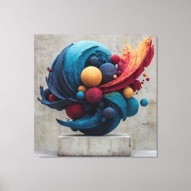 Vibrant Cracked Sphere Explosive Color Sculpture Canvas Print (Front)