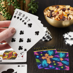 Vibrant Cross Amid Tropical Foliage Playing Cards