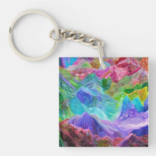 Vibrant Crystal Mountain Abstract  Keychain