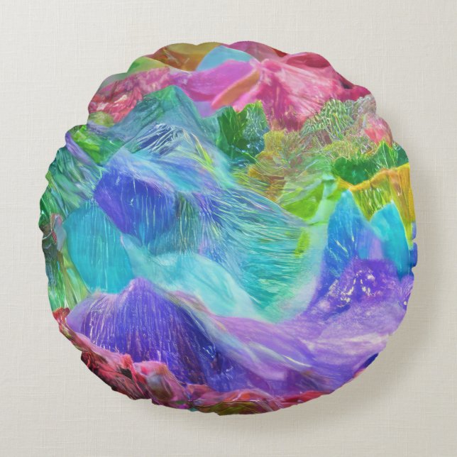 Vibrant Crystal Mountain Abstract  Round Pillow (Front)