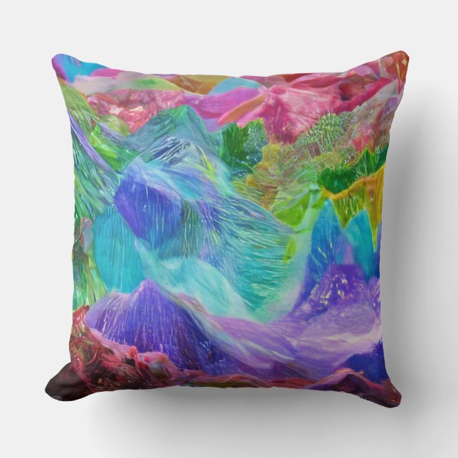Vibrant Crystal Mountain Abstract  Throw Pillow (Front)