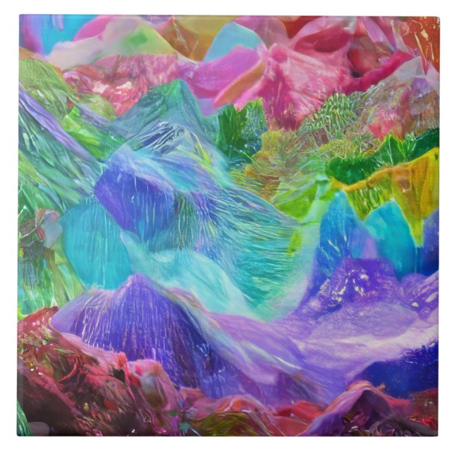 Vibrant Crystal Mountain Abstract  Tile (Front)
