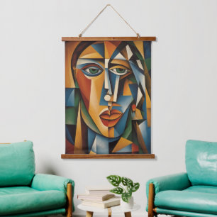 Vibrant Cubism Female Portrait Picasso Braque  Hanging Tapestry