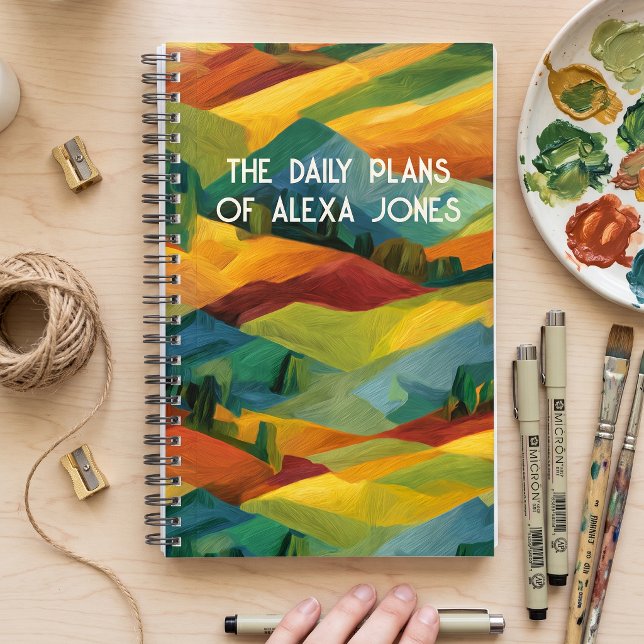 Vibrant Cubist Hills Painterly Autumn Custom Name Planner (Lifestyle Shot)