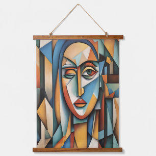 Vibrant Cubist Portrait Abstract Geometric Art Hanging Tapestry