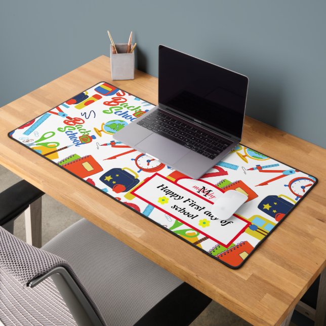 Vibrant Customizable Back to School Pattern Desk Mat (Office 2)
