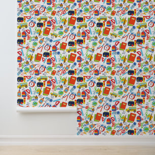 Vibrant Customizable Back to School Pattern Wallpaper