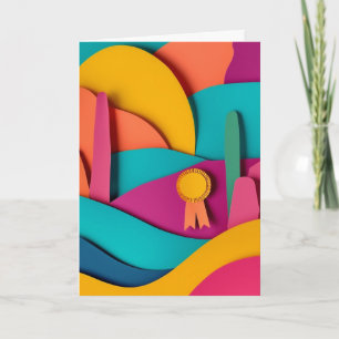 Vibrant Cut-Paper Ribbon Triumph Card