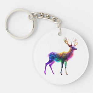 Vibrant Cute Glowing Neon Deer Art Keychain