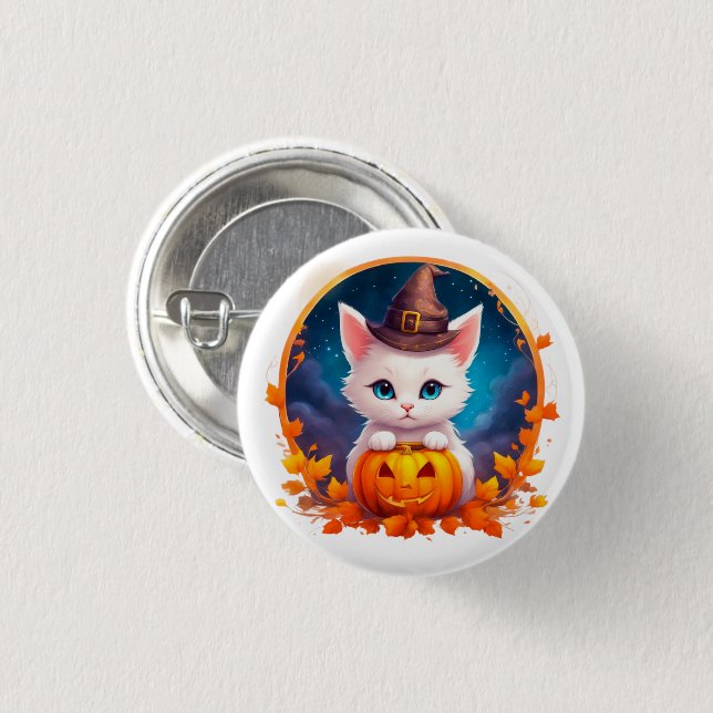 Vibrant cute kitten halloween 1 inch round button (Front & Back)