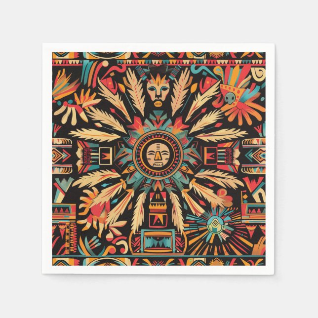 Vibrant Cyan "Aztec Dream" Cocktail Paper Napkins (Front)