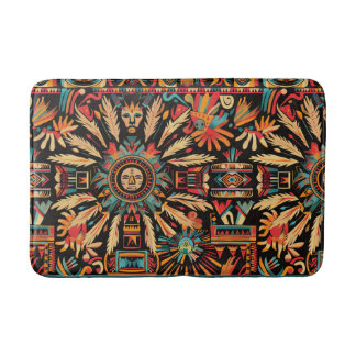 Vibrant Cyan "Aztec Dream" Pattern Plush Bath Mat