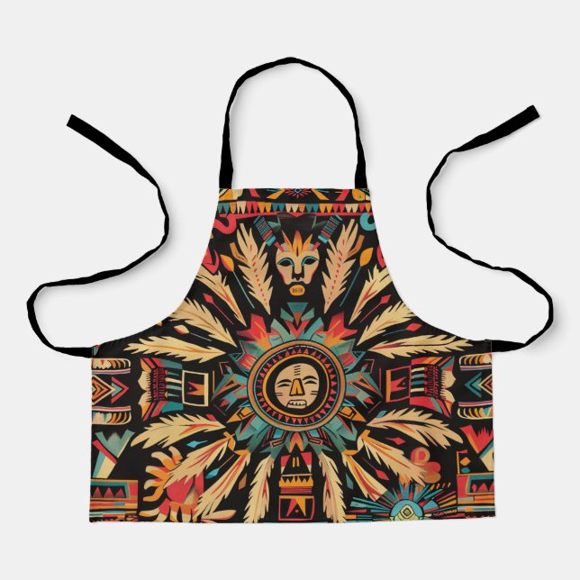 Vibrant Cyan "Aztec Dream" Petite Kitchen Apron (Front)
