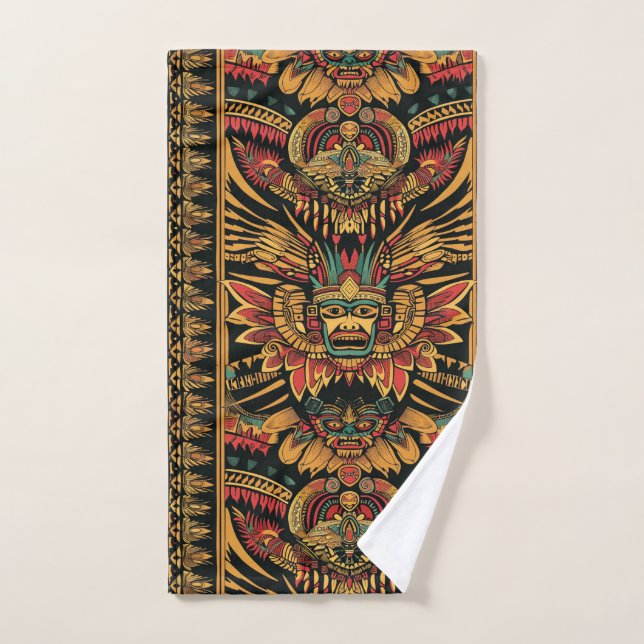 Vibrant Cyan "Aztec Dream" Woven Cotton Hand Towel (Hand Towel)