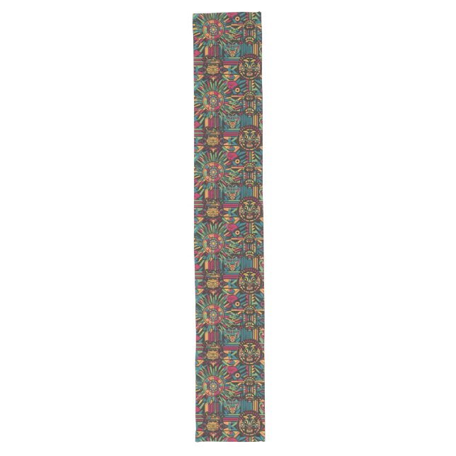 Vibrant Cyan "Eclipsed Suns and Pyramids" Table Ru Long Table Runner (Front)