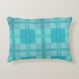Vibrant Cyan Electric Blue Plaid Aesthetic Accent Pillow