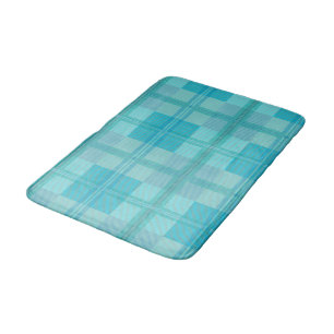 Vibrant Cyan Electric Blue Plaid Aesthetic Bath Mat