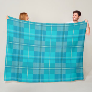 Vibrant Cyan Electric Blue Plaid Aesthetic Fleece Blanket