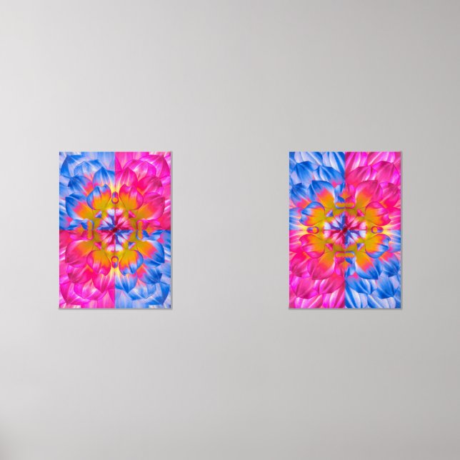 Vibrant Dahlia Bloom-Pink, Blue & Yellow Abstract (Recto)