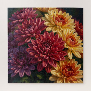 Vibrant Dahlia Floral Bouquet Jigsaw Puzzle
