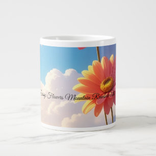 Vibrant Daisy Flowers Mountain Rainbow Art Large Coffee Mug