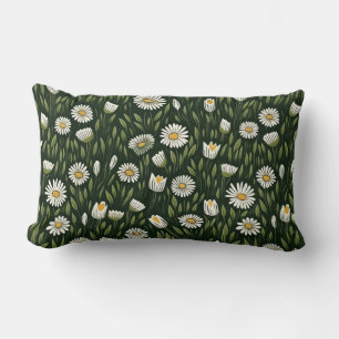 Vibrant Daisy Pattern with Lush Green Accents Lumbar Pillow