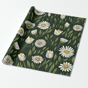 Vibrant Daisy Pattern with Lush Green Accents Wrapping Paper