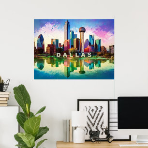 Vibrant Dallas Skyline Graffiti Art Poster