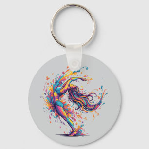Vibrant Dance Flow Abstract Female Art Keychain