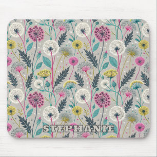 Vibrant Dandelion and Foliage Seamless Pattern Mouse Pad