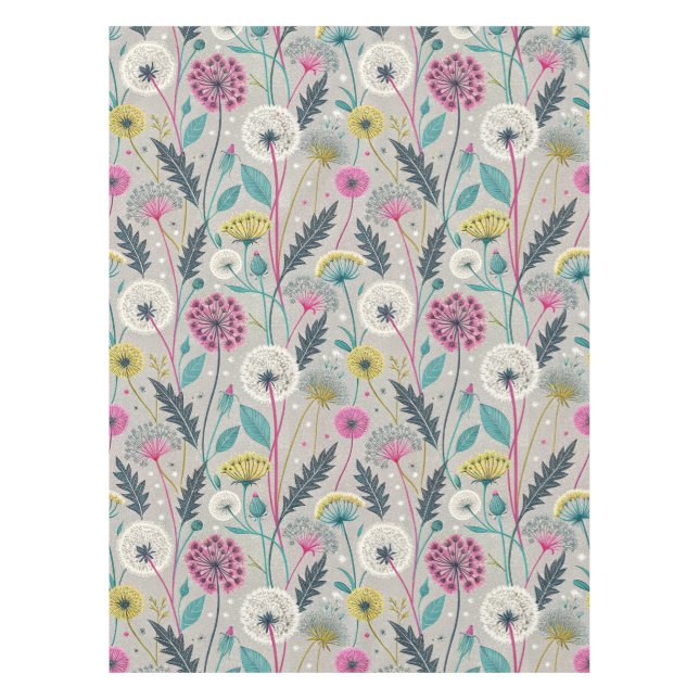 Vibrant Dandelion and Foliage Seamless Pattern Tablecloth (Front)