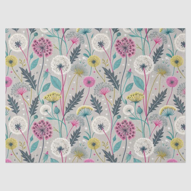 Vibrant Dandelion and Foliage Seamless Pattern Tissue Paper (Front)