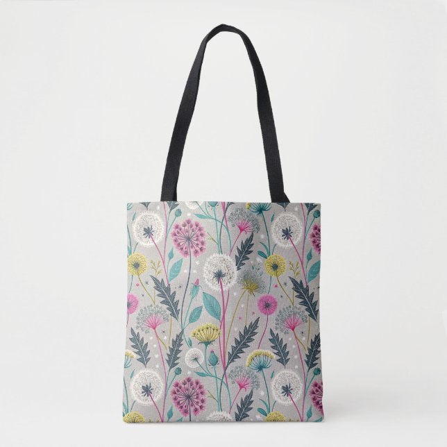 Vibrant Dandelion and Foliage Seamless Pattern Tote Bag (Front)