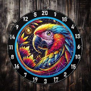 Vibrant Dartboard with Tropical Parrot Design